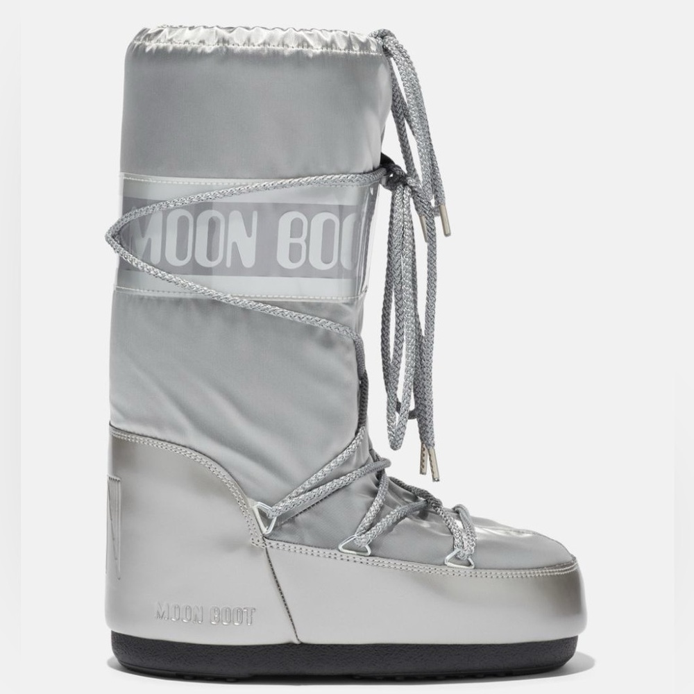 Moon Boot sz 8 US / New Without Tag / Icon Silver Satin Boots 39-41 EU